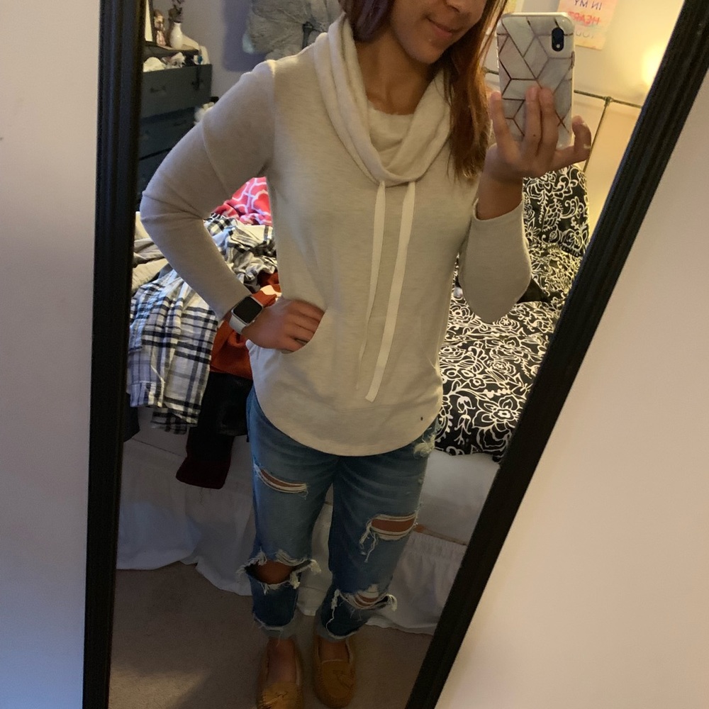 Adjustable cowl neck sweater with pocket